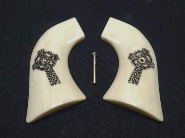 Ivory Celtic Cross Engraved Ruger Vaquero/Blackhawk/Wrangler Grips Textured