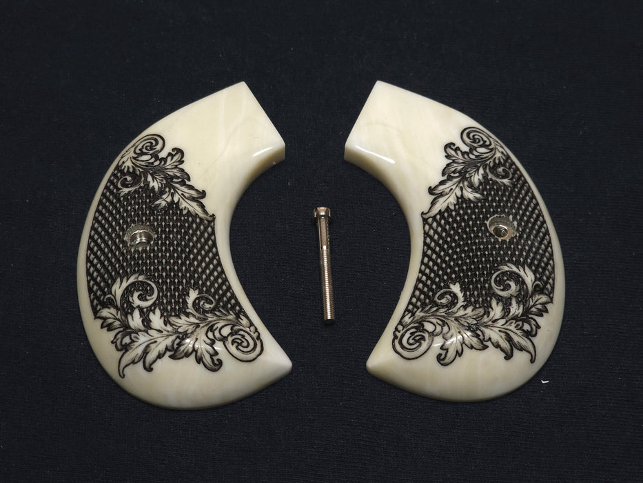 Faux Ivory Floral Checkered Ruger Vaquero Birdshead Grips
