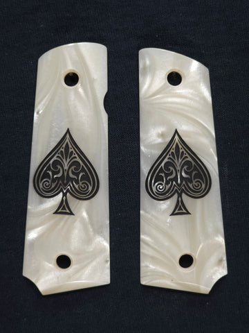 Pearl Spade Grips Compatible/Replacement for Browning 1911-22 1911-380 Grips Engraved Textured Checkered