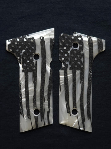 Pearl American Flag Beretta 92x Grips Engraved Textured Checkered