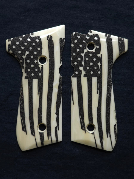 Ivory American Flag Beretta 92fs Grips Engraved Textured Checkered