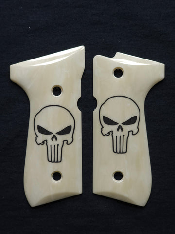 Ivory Punisher 92fs 92f Grips Engraved Textured Checkered