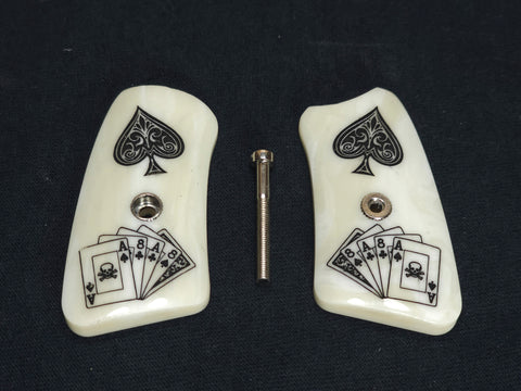 Faux Ivory Dead Mans Hand Ruger Sp101 Grip Inserts Engraved Textured Checkered