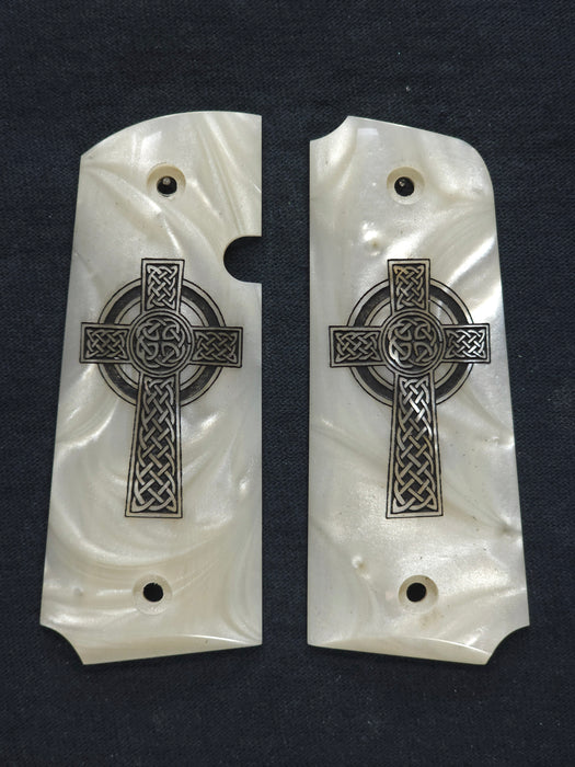 Pearl Celtic Cross Rock Island 380 1911 Grips
