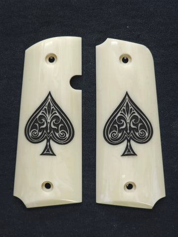 Ivory Spade Rock Island 380 1911 Grips Engraved Textured Checkered
