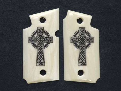 Ivory Celtic Cross Sig Sauer P938 Grips Engraved Textured Checkered