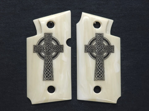 Ivory Celtic Cross Springfield Armory 911 9mm Grips Engraved Textured Checkered