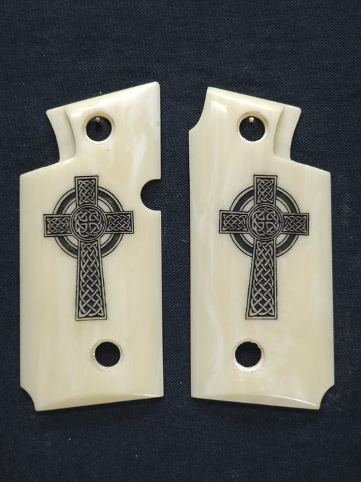 Ivory Celtic Cross Springfield Armory 911 .380 Grips