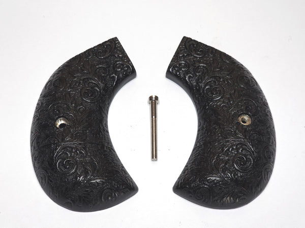 CLEARANCE-Ebony Floral Scroll Ruger Vaquero Birdshead Grips Engraved Textured