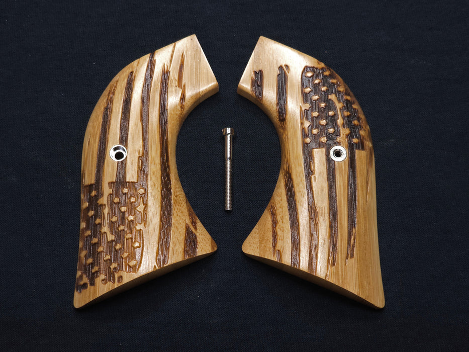 Bamboo American Flag Engraved Ruger Vaquero/Blackhawk/Wrangler Grips Textured