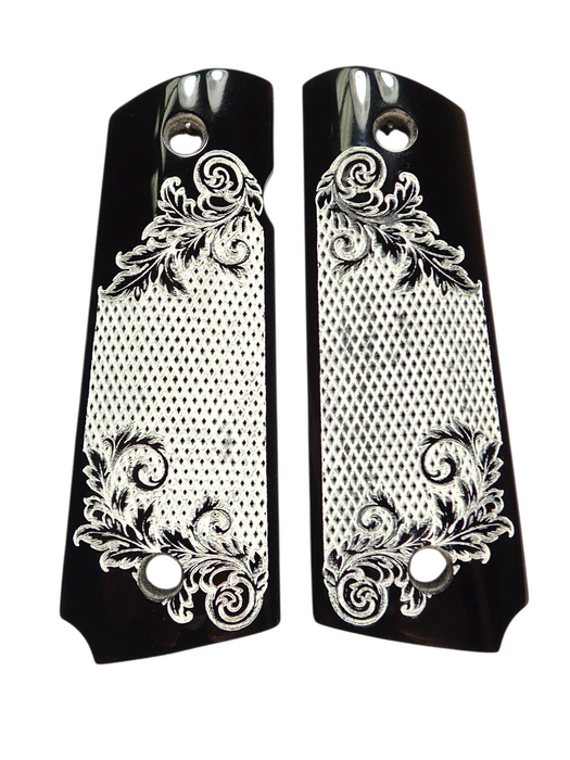 Black & White Floral Checkered 1911 Grips (Full Size) X