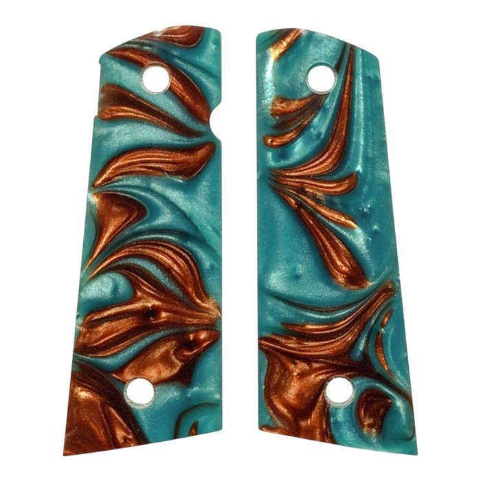 CLEARANCE-Copper & Turquoise Pearl Magwell & Ambi Cut Full Size 1911 Grips