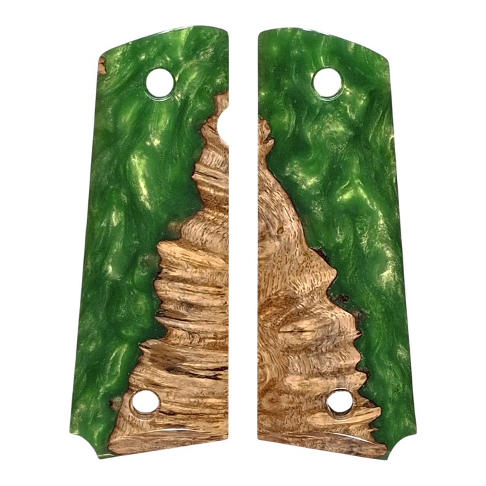 Blonde Amboyna & Green Pearl Full Size 1911 Grips
