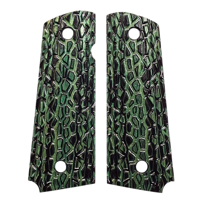 Green & Black Laminate Reptile Cut Full Size 1911 Grips