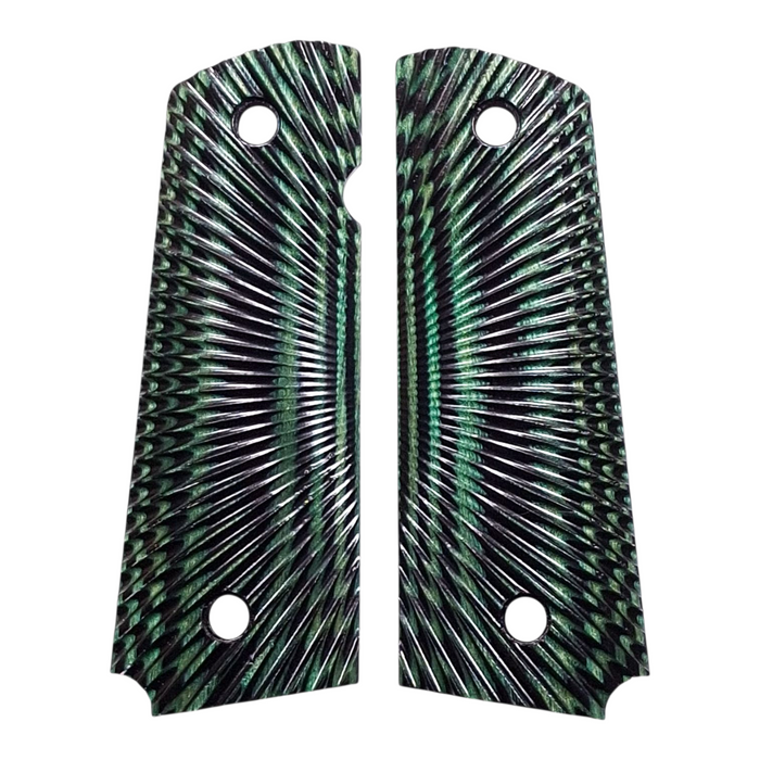 Green & Black Laminate Starburst Cut Full Size 1911 Grips
