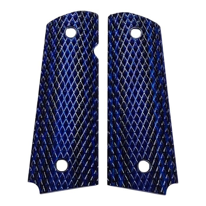 Blue & Black Laminate Checkered Full Size 1911 Grips