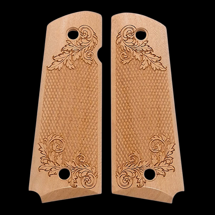 CLEARANCE - Maple Floral Checkered 1911 Grips (Full Size)