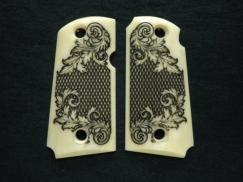 Faux Ivory Floral Checkered Engraved Kimber Micro 9 Grips