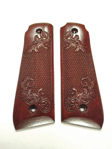 Rosewood Floral Checker Ruger Mark IV 22/45 Grips Checkered Engraved Textured