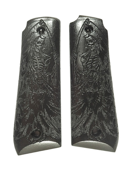 Ebony Grim Reaper Ruger Mark IV 22/45 Grips Checkered Engraved Textured