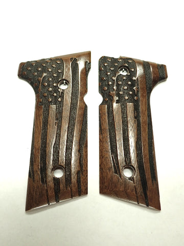 Walnut American Flag Beretta 92x,Vertec, M9A3 Grips Engraved Textured