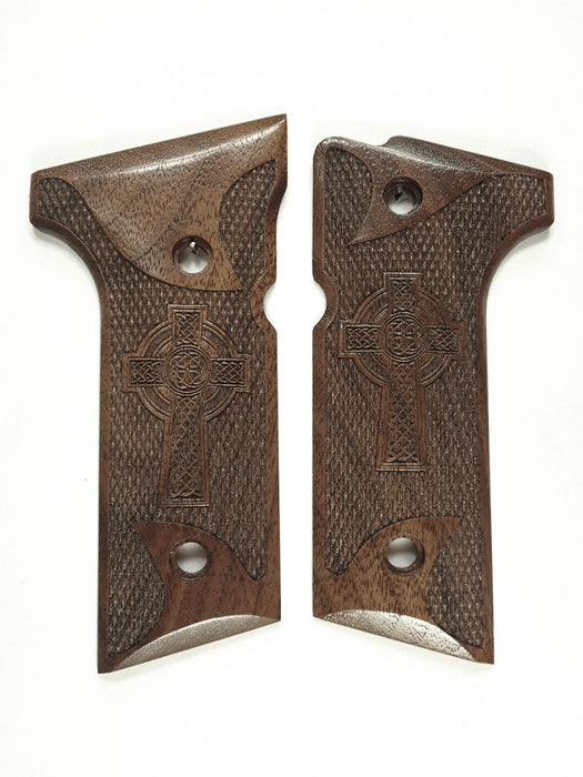 Walnut Celtic Cross Beretta 92x, Vertec, M9A3 Grips