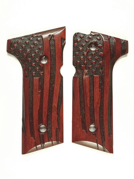 Rosewood American Flag Beretta 92x,Vertec, M9A3 Grips Engraved Textured