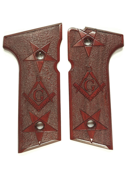 --Rosewood Masonic Beretta 92x,Vertec, M9A3 Grips Engraved Textured