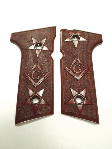 --Rosewood Masonic Beretta 92x,Vertec, M9A3 Grips Engraved Textured