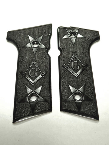 --Ebony Masonic Beretta 92x,Vertec, M9A3 Grips Engraved Textured