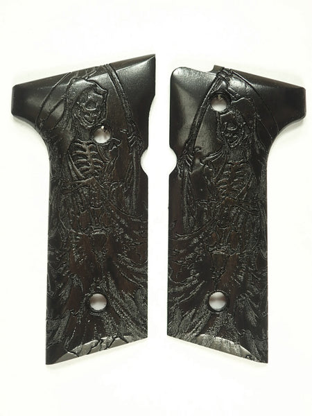 Ebony Grim Reaper Beretta 92x,Vertec, M9A3 Grips Engraved Textured