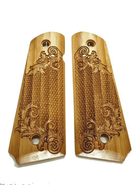 Bamboo Floral Checkered 1911 Grips (Full Size)