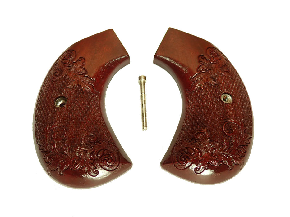 Rosewood Floral Checkered Ruger Vaquero Birdshead Grips X
