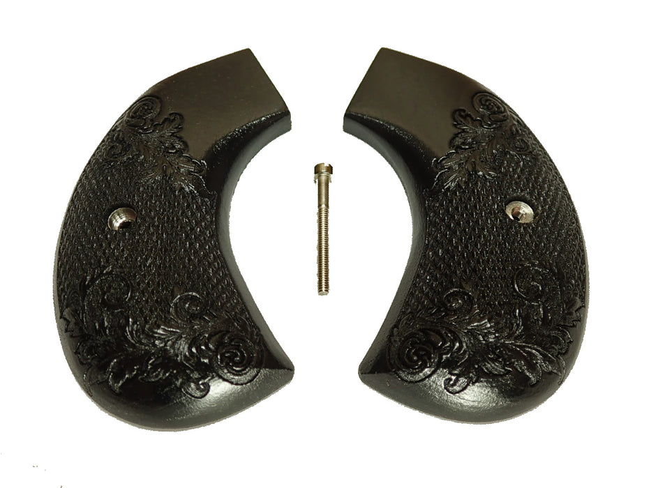 Ebony Floral Checkered Ruger Vaquero Birdshead Grips X