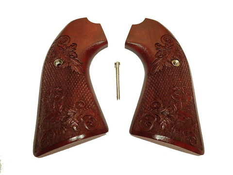 --Rosewood Floral Checkered Ruger Vaquero Bisley Grips Engraved Textured