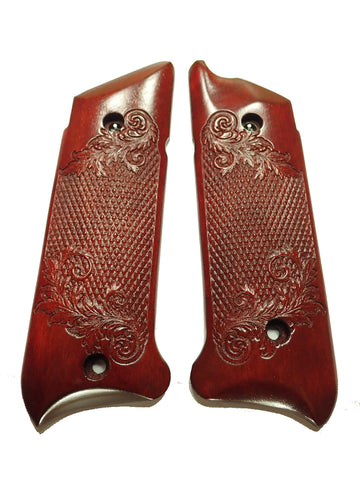 --Rosewood Floral Checkered Ruger Mark IV Grips Checkered Engraved Textured