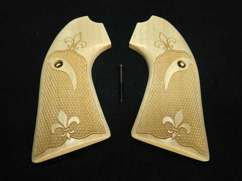--Maple Fleur De Lis Ruger Vaquero Bisley Grips Checkered Engraved Textured