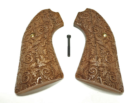 --Walnut Floral Scroll Ruger Vaquero Bisley Grips Engraved Textured