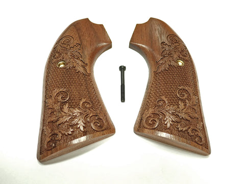 Walnut Floral Checker Ruger Vaquero Bisley Grips Checkered Engraved Textured