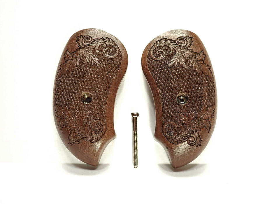 Walnut Floral Checkered Bond Arms Derringer Grips