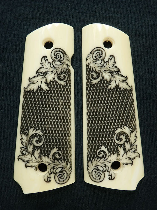 Faux Ivory Checkered Floral 1911 Grips (Full Size)