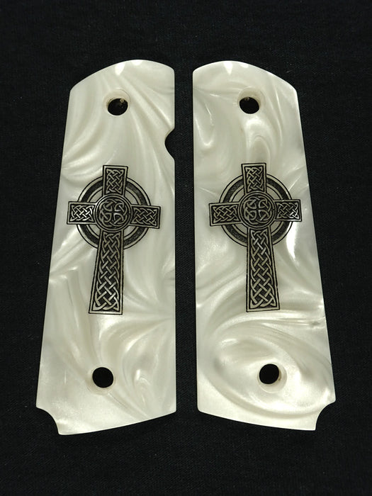Pearl Celtic Cross 1911 Grips (Full Size)