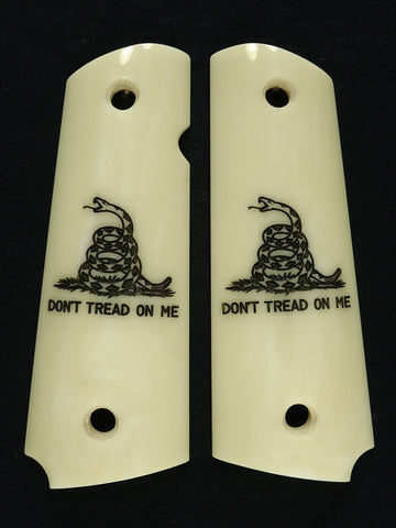 Ivory Don't Tread on Me Engraved 1911 Grips (Full Size) Textured