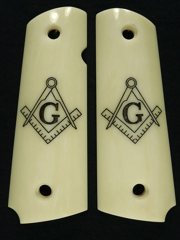 Ivory Masonic Engraved 1911 Grips (Full Size) Textured