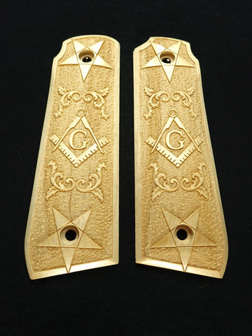 --Maple Masonic Ruger Mark IV 22/45 Grips Engraved Textured