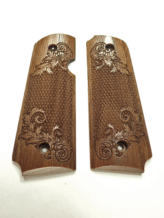 Walnut Floral Checkered Rock Island 380 1911 Grips X