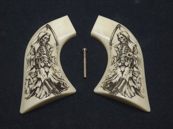 Ivory Grim Reaper Engraved Ruger Vaquero/Blackhawk/Wrangler Grips Textured