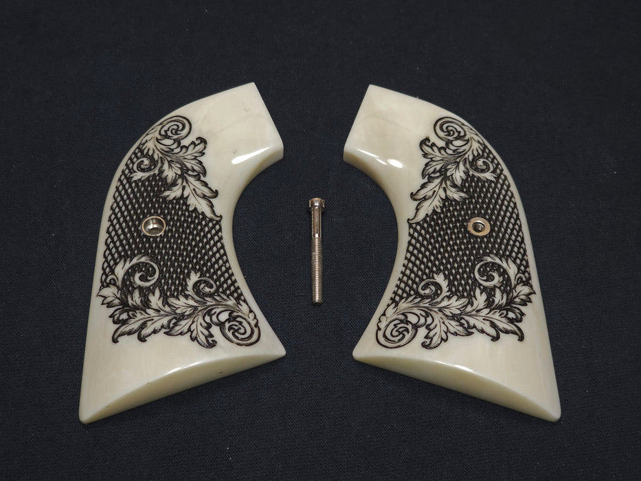 Faux Ivory Floral Checkered Ruger New Vaquero Grips