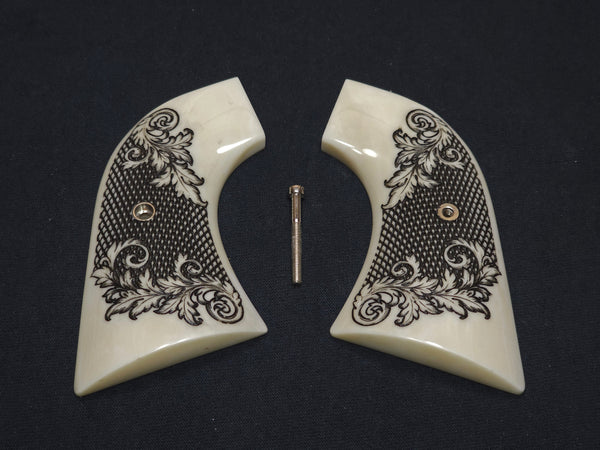 Faux Ivory Floral Checkered Ruger New Vaquero Grips