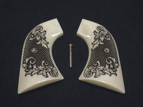 Ivory Floral Checkered Ruger New Vaquero Grips